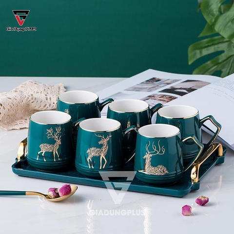 Bộ ấm trà sứ xanh ngọc cổ vịt, hươu sừng tấm quý tộc phong cách Bắc Âu sang trọng Qianhuiju (QH-0610) - Gia dụng Plus