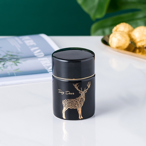 Ống đựng tăm sứ xanh ngọc lục bảo, trang trí nai sừng tấm quý tộc Qianhuiju (QH-0601) - Gia dụng Plus