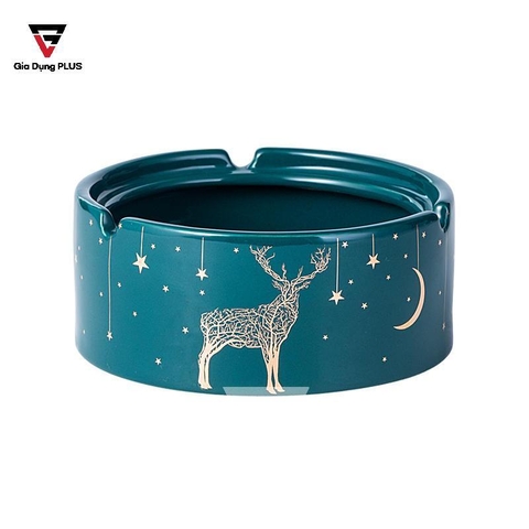 Gạt tàn thuốc lá sứ - xanh cổ vịt – kèm nắp gỗ – phong cách Bắc Âu Qianhuiju (QH-0602) - Gia dụng Plus