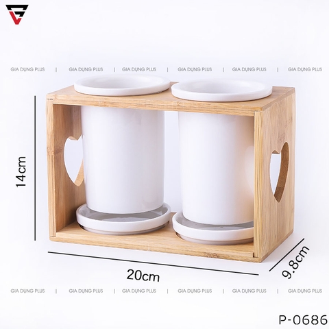 Ống Đựng Đũa Muỗng Thìa Bằng Sứ Đa Năng Kèm Kệ Gỗ Chắc Chắn Phong Cách Nhật Bản - Gia dụng Plus