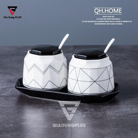 Bộ Hộp Đựng Gia Vị Sứ Cao Cấp & Sang Trọng Cho Nhà Bếp | Thiết Kế Hình Kim Cương, Phong Cách Bắc Âu - QianHuiju - Gia dụng Plus