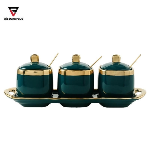 Bộ Ba Hũ Gia Vị Sứ Đặt Bàn Cao Cấp - Màu Xanh Ngọc Phỉ Thuý - Gốm Sứ Thủ Công | Baike - Gia dụng Plus