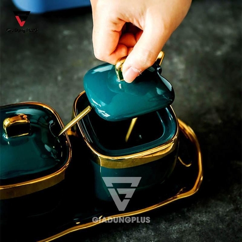 Bộ Ba Hũ Gia Vị Sứ Đặt Bàn Cao Cấp - Màu Xanh Ngọc Phỉ Thuý - Gốm Sứ Thủ Công | Baike - Gia dụng Plus