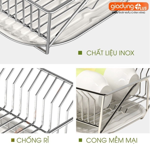 Kệ úp chén bát đĩa thông minh inox cao cấp ráo nước bên bồn rửa LAZYDO (nhập khẩu chính hãng)
