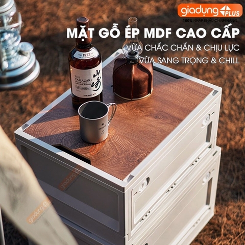 Hộp đựng đồ gấp gọn nắp gỗ MDF cao cấp cho cắm trại, đồ dùng, sách vở, quần áo phong cách cổ điển