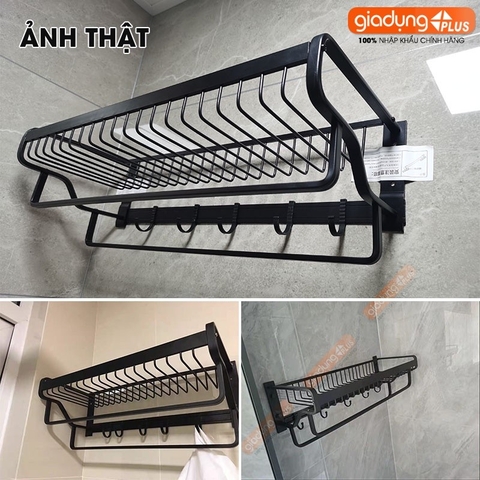 Giá Treo Khăn Phòng Tắm Tích Hợp Giỏ Đựng Đồ Nhôm Dính Tường Chắc Chắn Cao Cấp LAZYDO (LZ-0732)