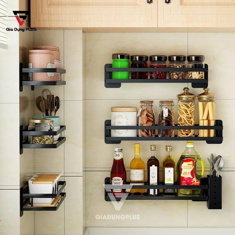Kệ Đựng Chai Lọ, Hộp Gia Vị Treo Tường Inox 304 Cao Cấp Cho Phòng Bếp - Không Cần Khoan Tường - Gia dụng Plus