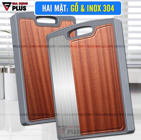 Thớt Hai Lớp Gỗ Mun Nguyên Tấm & INOX 304 Cao Cấp | Kháng Khuẩn & Chống Nấm Mốc | JIANXIA - Gia dụng Plus