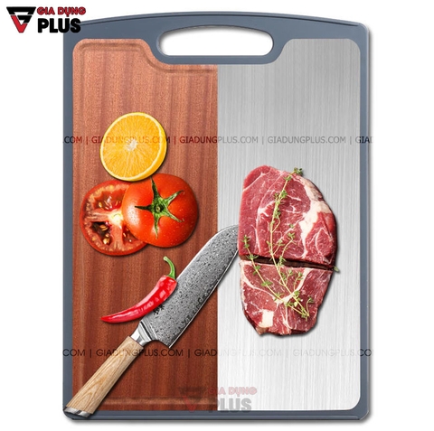 Thớt Hai Lớp Gỗ Mun Nguyên Tấm & INOX 304 Cao Cấp | Kháng Khuẩn & Chống Nấm Mốc | JIANXIA - Gia dụng Plus