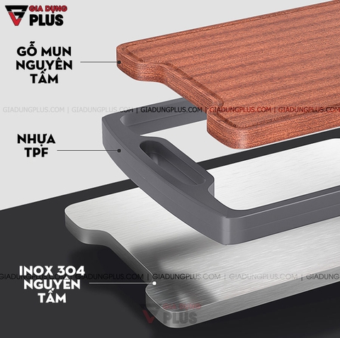 Thớt Hai Lớp Gỗ Mun Nguyên Tấm & INOX 304 Cao Cấp | Kháng Khuẩn & Chống Nấm Mốc | JIANXIA - Gia dụng Plus