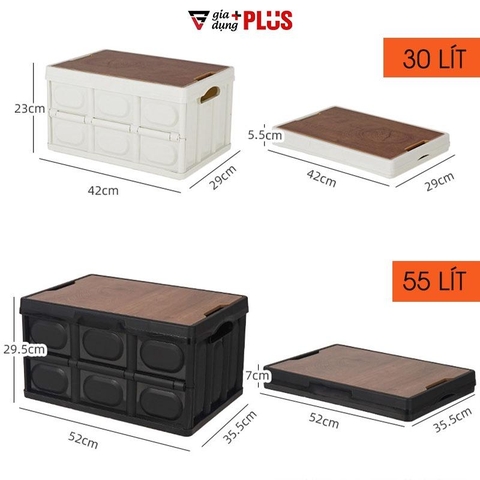 Hộp Đựng Đồ Picnic Mặt Vân Gỗ Gấp Gọn, Nhựa PP Chắc Chắn (Dung Tích 30L & 55L) - LAZYDO - Gia dụng Plus