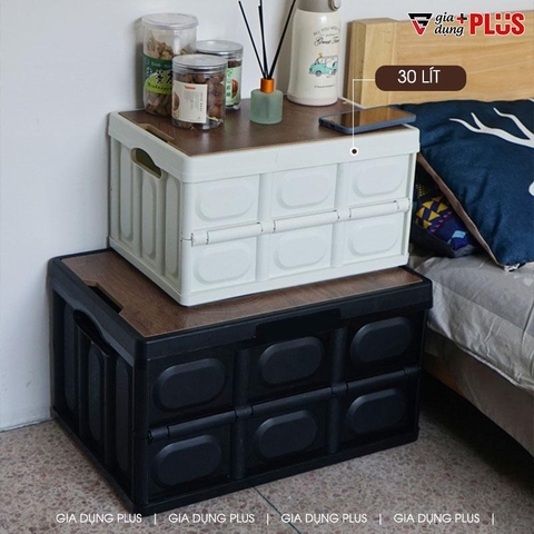 Hộp Đựng Đồ Picnic Mặt Vân Gỗ Gấp Gọn, Nhựa PP Chắc Chắn (Dung Tích 30L & 55L) - LAZYDO - Gia dụng Plus