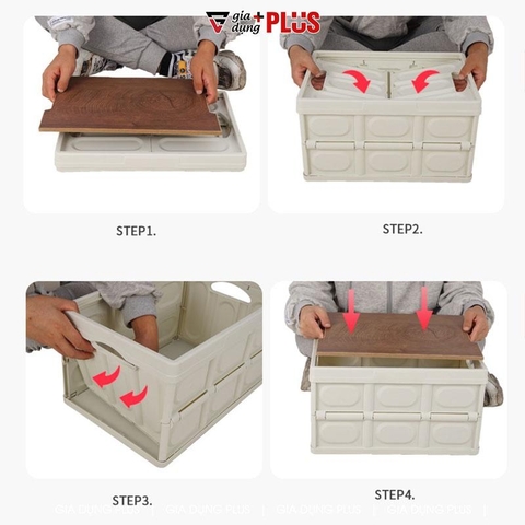 Hộp Đựng Đồ Picnic Mặt Vân Gỗ Gấp Gọn, Nhựa PP Chắc Chắn (Dung Tích 30L & 55L) - LAZYDO - Gia dụng Plus