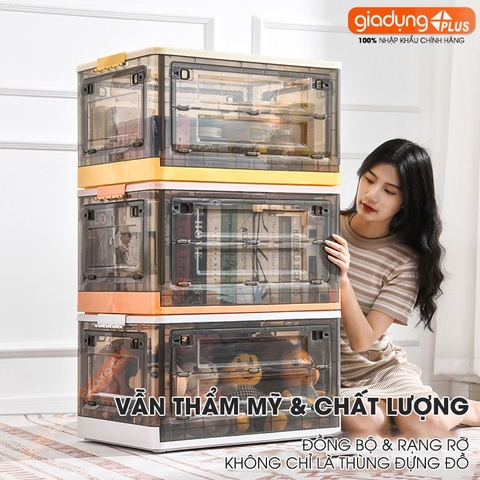 Thùng Đựng Đồ Gấp Gọn 82 Lít Cực Lớn Để Quần Áo, Đồ Dùng Gọn Gàng (Có Bánh Xe, Có Nắp, Ngăn Cửa) LAZYDO - Gia dụng Plus