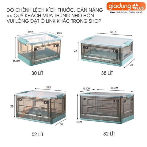 Thùng Đựng Đồ Gấp Gọn 82 Lít Cực Lớn Để Quần Áo, Đồ Dùng Gọn Gàng (Có Bánh Xe, Có Nắp, Ngăn Cửa) LAZYDO - Gia dụng Plus