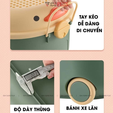 Thùng Nhựa PP 72 Lít Đựng Đồ Đa Năng - Hình Con Vịt Dễ Thương Có Tay Kéo & Bánh Xe Lăn LAZYDO (LZ0533) - Gia dụng Plus