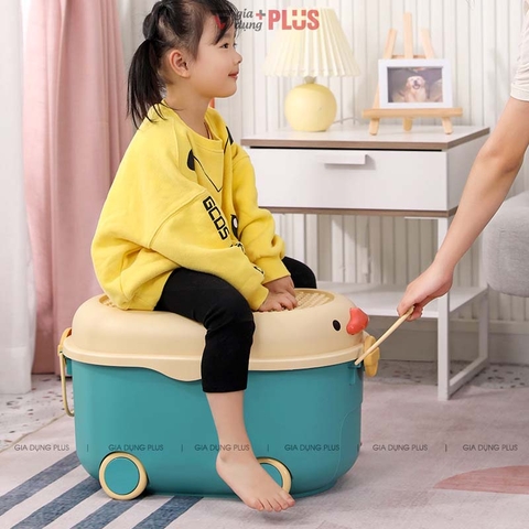Thùng Nhựa PP 72 Lít Đựng Đồ Đa Năng - Hình Con Vịt Dễ Thương Có Tay Kéo & Bánh Xe Lăn LAZYDO (LZ0533) - Gia dụng Plus