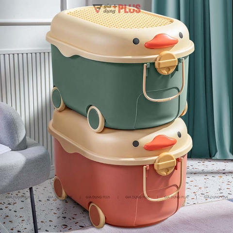 Thùng Nhựa PP 72 Lít Đựng Đồ Đa Năng - Hình Con Vịt Dễ Thương Có Tay Kéo & Bánh Xe Lăn LAZYDO (LZ0533) - Gia dụng Plus