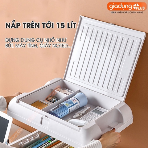 Thùng đựng sách vở, tài liệu, đồ dùng đa năng 45 lít / có ngăn phụ, nhựa PP chắc chắn Lazydo (LZ0514) - Gia dụng Plus