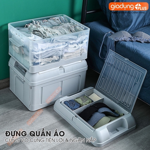 Thùng đựng sách vở, tài liệu, đồ dùng đa năng 45 lít / có ngăn phụ, nhựa PP chắc chắn Lazydo (LZ0514) - Gia dụng Plus