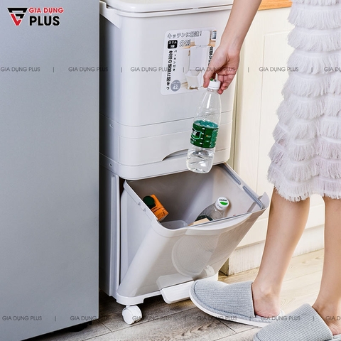 Thùng Rác Ba Tầng Xuất Nhật Cho Gia Đình Giúp Phân Loại Rác Loại Lớn (38L & 42L) Nhựa PP Cao Cấp | Nanhe - Gia dụng Plus