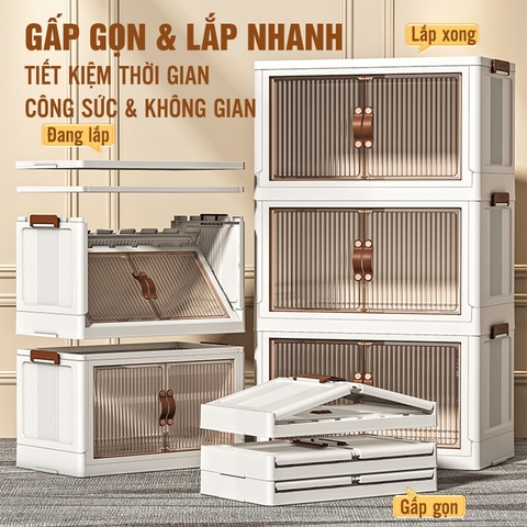 Tủ Đựng Đồ Gấp Gọn Đa Năng Nhiều Tầng (1-2-3-4-5 Tầng) Cao Cấp Có Nắp & Bánh Xe Lớn - LAZYDO (LZ-0545) - Gia dụng Plus