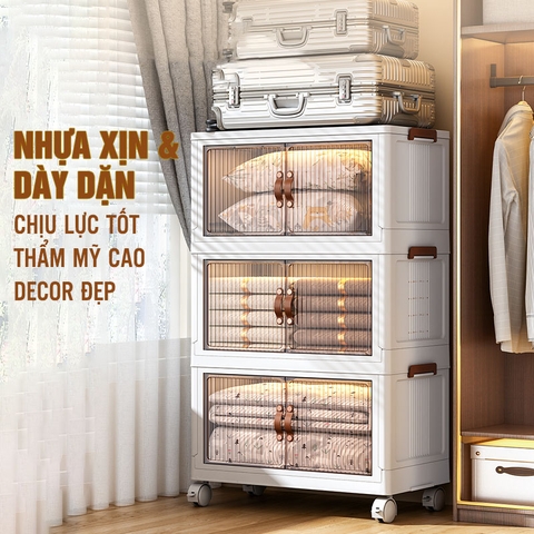 Tủ Đựng Đồ Gấp Gọn Đa Năng Nhiều Tầng (1-2-3-4-5 Tầng) Cao Cấp Có Nắp & Bánh Xe Lớn - LAZYDO (LZ-0545) - Gia dụng Plus