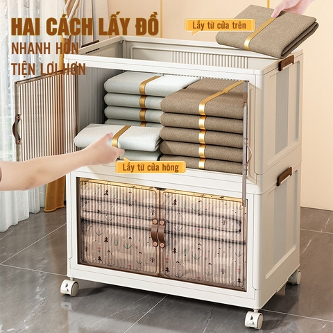 Tủ Đựng Đồ Gấp Gọn Đa Năng Nhiều Tầng (1-2-3-4-5 Tầng) Cao Cấp Có Nắp & Bánh Xe Lớn - LAZYDO (LZ-0545) - Gia dụng Plus