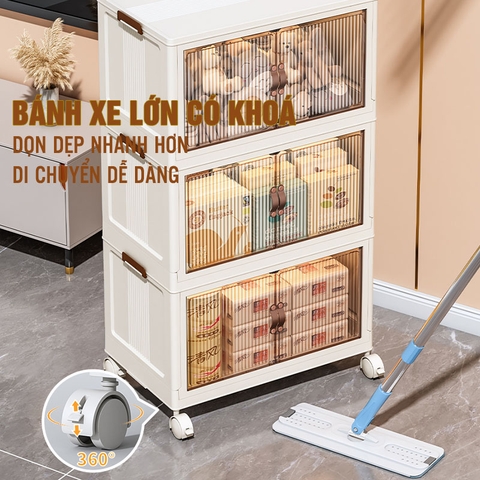 Tủ Đựng Đồ Gấp Gọn Đa Năng Nhiều Tầng (1-2-3-4-5 Tầng) Cao Cấp Có Nắp & Bánh Xe Lớn - LAZYDO (LZ-0545) - Gia dụng Plus