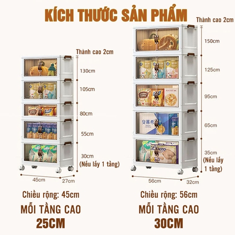 Tủ Đựng Đồ Gấp Gọn Đa Năng Nhiều Tầng (1-2-3-4-5 Tầng) Cao Cấp Có Nắp & Bánh Xe Lớn - LAZYDO (LZ-0545) - Gia dụng Plus