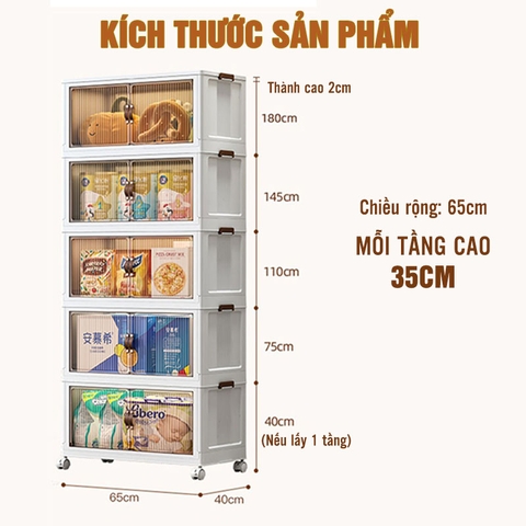 Tủ Đựng Đồ Gấp Gọn Đa Năng Nhiều Tầng (1-2-3-4-5 Tầng) Cao Cấp Có Nắp & Bánh Xe Lớn - LAZYDO (LZ-0545) - Gia dụng Plus