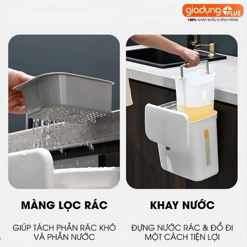 Thùng rác 2 ngăn đa năng treo tường (hoặc cánh tủ bếp) đựng tách biệt khô và nước, dung tích 12L - LAZYDO (LZ-0145)