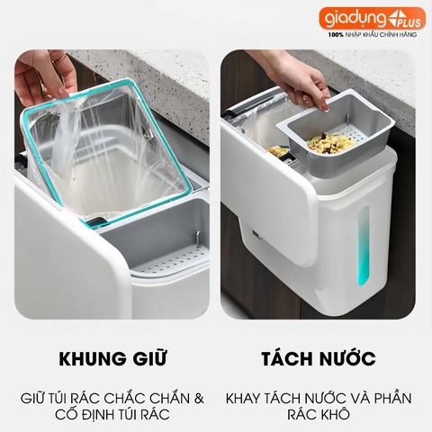 Thùng rác 2 ngăn đa năng treo tường (hoặc cánh tủ bếp) đựng tách biệt khô và nước, dung tích 12L - LAZYDO (LZ-0145)
