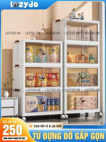 🔴OUTLET | Tủ Đựng Quần Áo, Đồ Chơi, Sách Vở Đa Năng Gập Gọn, Có Bánh Xe Lớn - LAZYDO (LZ-0545)