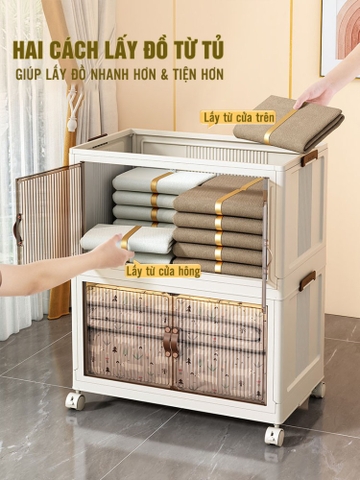 🔴OUTLET | Tủ Đựng Quần Áo, Đồ Chơi, Sách Vở Đa Năng Gập Gọn, Có Bánh Xe Lớn - LAZYDO (LZ-0545)