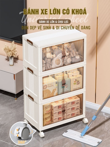 🔴OUTLET | Tủ Đựng Quần Áo, Đồ Chơi, Sách Vở Đa Năng Gập Gọn, Có Bánh Xe Lớn - LAZYDO (LZ-0545)