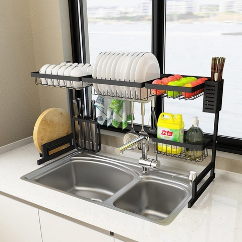 【𝐗Ả 𝐊𝐇𝐎】 Bộ kệ đa năng để trên bồn rửa chén cao cấp bằng inox, sơn tĩnh điện (không phải bằng thép) LAZYDO (LZ-0221)