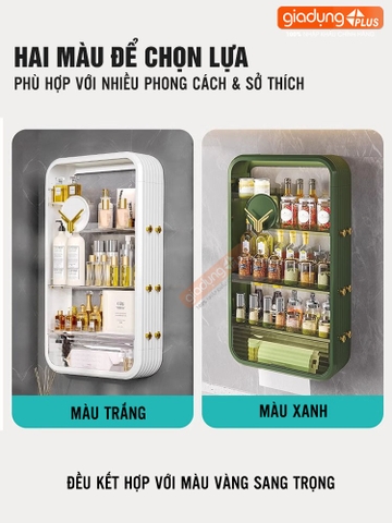 Tủ mỹ phẩm dán tường cho phòng tắm cao cấp, kệ đựng mỹ phẩm kèm móc treo tiện lợi PHALEDO (P-0546)