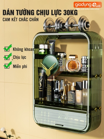 Tủ mỹ phẩm dán tường cho phòng tắm cao cấp, kệ đựng mỹ phẩm kèm móc treo tiện lợi PHALEDO (P-0546)
