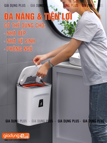 Thùng rác nhà tắm treo tường đa năng LAZYDO có nắp trượt thông minh, thùng rác nhà vệ sinh tiện lợi có ruột Lazydo