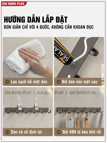 Móc Treo Dán Tường Chịu Lực LTENG Nhôm Không Gỉ, Thanh Móc Treo Quần Áo Nhà Tắm Không Khoan Vít