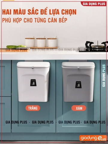 Thùng rác treo tủ bếp 9L, thùng rác nắp lật nắp đậy thông minh đậy kín bằng nhựa PP cao cấp (có ruột & quai xách) Lazydo