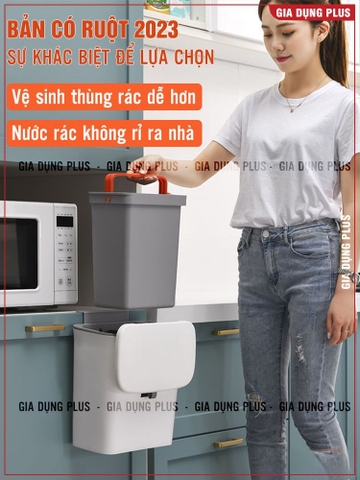 Thùng rác treo tủ bếp 9L, thùng rác nắp lật nắp đậy thông minh đậy kín bằng nhựa PP cao cấp (có ruột & quai xách) Lazydo
