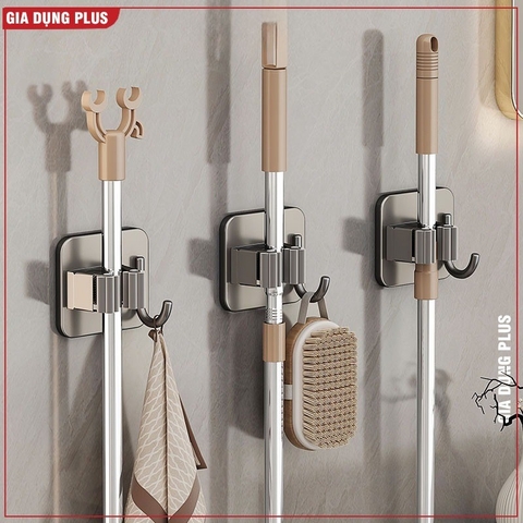 Kẹp giữ chổi, cây lau nhà dán tường 2in1 kèm móc treo bằng inox 304 chống gỉ, siêu chắc và chịu lực
