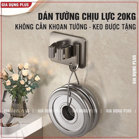 Kẹp giữ chổi, cây lau nhà dán tường 2in1 kèm móc treo bằng inox 304 chống gỉ, siêu chắc và chịu lực