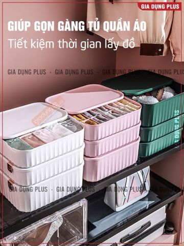 🔴OUTLET | Hộp đựng đồ lót, tất vớ, quần áo đa năng chia nhiều ngăn gọn gàng, có nắp đậy kín - nhựa PP cao cấp & chịu lực
