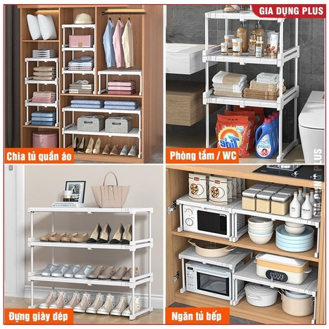 Kệ chia ngăn tủ quần áo, phân chia tủ bếp nhựa PP thiết kế đa năng tiện lợi co giãn, có chân đứng LAZYDO (LZ-0543)