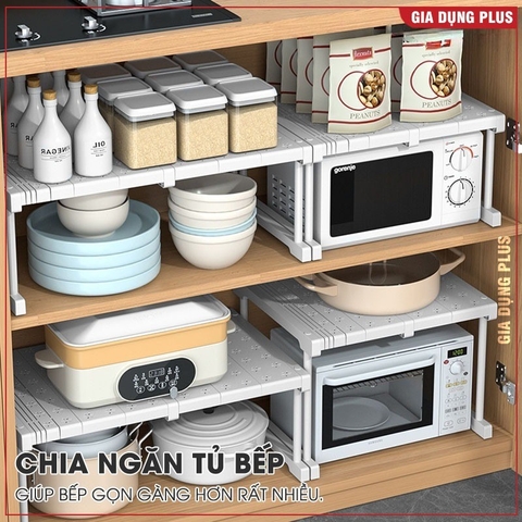 Kệ chia ngăn tủ quần áo, phân chia tủ bếp nhựa PP thiết kế đa năng tiện lợi co giãn, có chân đứng LAZYDO (LZ-0543)