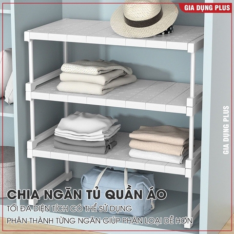 Kệ chia ngăn tủ quần áo, phân chia tủ bếp nhựa PP thiết kế đa năng tiện lợi co giãn, có chân đứng LAZYDO (LZ-0543)