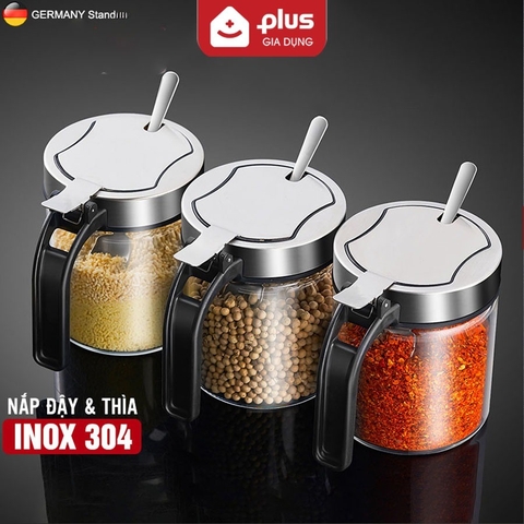 Lọ đựng gia vị thuỷ tinh boroslicate nắp bật bằng Inox 304 cao cấp (+tặng kèm thìa inox 304) PHALEDO